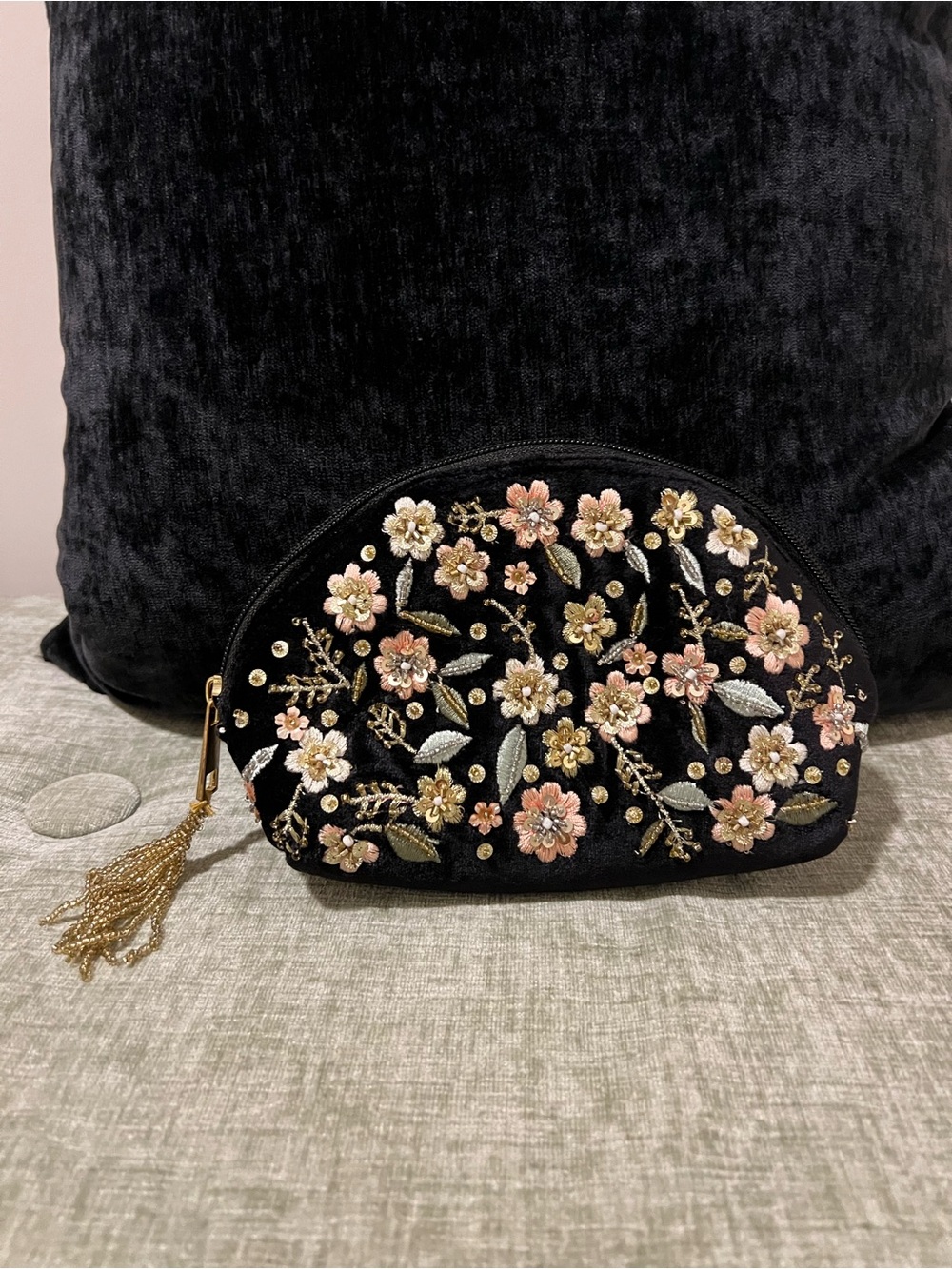 Embroidered Black Pouch (embroidery only on front, back is black is velvet)